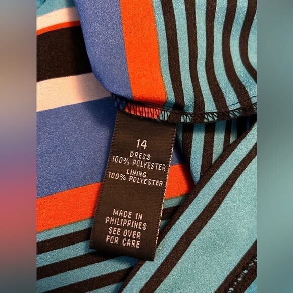 Alyx Faux Wrap Dress striped women’s size 14 EUC orange blue white - Picture 8 of 15